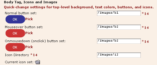 Screenshot of Global Theme Settings, Choose Button Sets